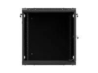 Wall mounted installation cabinet 19"12U, 600 x 600, Black perforated door (Flat pack) | Lanberg WF01-6612-23B | Lockable, vented top panel, perforated front door, single-leafed, 2 slots for fan, 1 mm thickness, 4 vertical mounting rails, grounding front door and bottom panel | Black – pilt 6