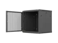 Wall mounted installation cabinet 19"12U, 600 x 600, Black perforated door (Flat pack) | Lanberg WF01-6612-23B | Lockable, vented top panel, perforated front door, single-leafed, 2 slots for fan, 1 mm thickness, 4 vertical mounting rails, grounding front door and bottom panel | Black – pilt 7