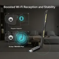 TP-LINK BE6500 Tri-Band Wi-Fi 7 High Gain Wireless USB Adapter | Archer TBE400U Plus | 2.4 GHz, 5 GHz, 6 GHz | 802.11ax | MU-MiMO No | no PoE | Antenna type High-Gain Tri-Band – pilt 5
