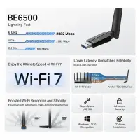 TP-LINK BE6500 Tri-Band Wi-Fi 7 High Gain Wireless USB Adapter | Archer TBE400U Plus | 2.4 GHz, 5 GHz, 6 GHz | 802.11ax | MU-MiMO No | no PoE | Antenna type High-Gain Tri-Band – pilt 8