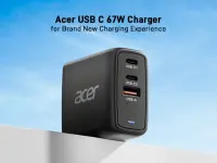 Acer 67W PD GaN Charger, 2 x USB C and 1 x USB A, EU Plug, 100W USB C cable, Retail Pack