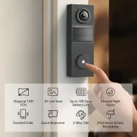 TP-LINK 2K Battery Video Doorbell | Tapo D205 | 3 MP | 2.4mm/F2.2 | IP54 | H.264 | Micro SD, Max. 512 – pilt 4
