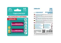 ESPERANZA RECHARGEABLE BATTERIES Ni-MH AA 2000MAH 2PCS. RED