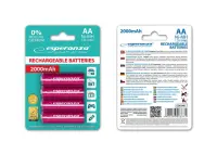 ESPERANZA RECHARGEABLE BATTERIES Ni-MH AA 2000MAH 4PCS. RED – pilt 2