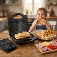ESPERANZA SANDWICH MAKER 700W WITH REMOVABLE PLATES PORTABELLA BLACK – pilt 9