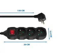 ESPERANZA POWER STRIP 3 SOCKETS SWITCH 1.5M BLACK – pilt 9