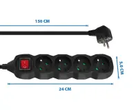 ESPERANZA POWER STRIP 4 SOCKETS SWITCH 1.5M BLACK – pilt 3