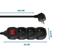 ESPERANZA POWER STRIP 3 SOCKETS SWITCH 3M BLACK – pilt 5