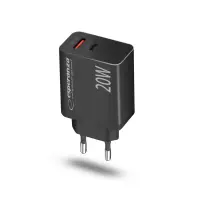 ESPERANZA QUICK POWER CHARGER 20W USB-C PD 20W / USB-A QC 3.0 18W BLACK – pilt 2