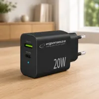 ESPERANZA QUICK POWER CHARGER 20W USB-C PD 20W / USB-A QC 3.0 18W BLACK – pilt 5