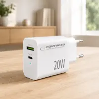 ESPERANZA QUICK POWER CHARGER 20W USB-C PD 20W / USB-A QC 3.0 18W WHITE – pilt 2
