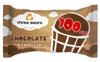 Jäätis THREE BEARS "Choco-late", vahvlitopsis, 100g/150ml (kogus 26 tükki)