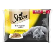 Kassitoit SHEBA 4-pakk linnulihavalik kastmes, 4 x 85 g
