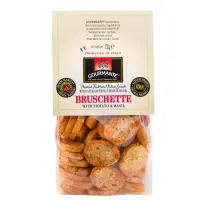 Traditsioonilised Itaalia kreekerid GOURMANTE Bruschette, tomati ja basiilikuga, 150g (kogus 2 tükki)