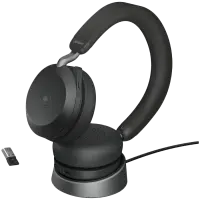 JABRA EVOLVE2 75, Link380a MS Stereo Stand Black, EVOLVE2 75 headset Black MS, Link 380 BT adapter USB-A MS, EVOLVE2 75 Deskstand USB-A,1.2m USB-C to USB-A cable, carry pouch, warranty and warning (safety leaflets)