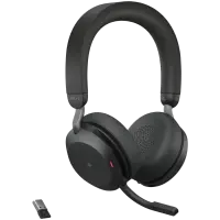 JABRA EVOLVE2 75, Link380a MS Stereo Stand Black, EVOLVE2 75 headset Black MS, Link 380 BT adapter USB-A MS, EVOLVE2 75 Deskstand USB-A,1.2m USB-C to USB-A cable, carry pouch, warranty and warning (safety leaflets)