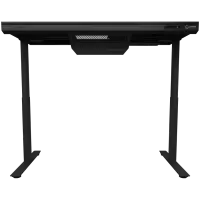 Dual-motor sit/stand adjustable-height gaming desk with built-in PC case, wireless charger, RGB lighting, control panel, and USB ports, tempered glass tabletop, black. – pilt 2