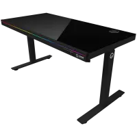 Dual-motor sit/stand adjustable-height gaming desk with wireless charger, RGB lighting, control panel, and USB ports, solid tempered glass tabletop, black. – pilt 4