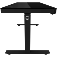 Dual-motor sit/stand adjustable-height gaming desk with wireless charger, RGB lighting, control panel, and USB ports, solid tempered glass tabletop, black. – pilt 5