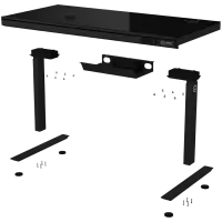 Dual-motor sit/stand adjustable-height gaming desk with wireless charger, RGB lighting, control panel, and USB ports, solid tempered glass tabletop, black. – pilt 8