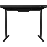 Dual-motor sit/stand adjustable-height gaming desk with wireless charger, RGB lighting, control panel, and USB ports, solid tempered glass tabletop, black. – pilt 9