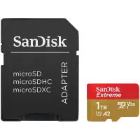 SANDISK Extreme microSDXC 1TB + SD Adapter + 1 year RescuePRO Deluxe up to 190MB/s & 130MB/s Read/Write speeds A2 C10 V30 UHS-I U3