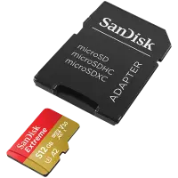 SANDISK Extreme microSDXC 512GB + SD Adapter + 1 year RescuePRO Deluxe up to 190MB/s & 130MB/s Read/Write speeds A2 C10 V30 UHS-I U3