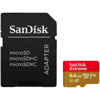 SANDISK Extreme microSDXC 64GB + SD Adapter + 1 year RescuePRO Deluxe up to 170MB/s & 80MB/s Read/Write speeds A2 C10 V30 UHS-I U3