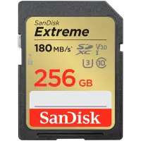 SANDISK Extreme 256GB SDXC Memory Card + 1 year RescuePRO Deluxe up to 180MB/s & 130MB/s Read/Write speeds, UHS-I, Class 10, U3, V30