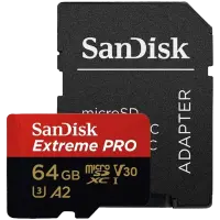 SANDISK Extreme PRO microSDXC 64GB + SD Adapter + 2 years RescuePRO Deluxe up to 200MB/s & 90MB/s Read/Write speeds A2 C10 V30 UHS-I U3