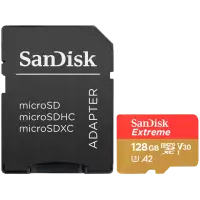 SANDISK Extreme microSDXC 128GB + SD Adapter + 1 year RescuePRO Deluxe up to 190MB/s & 90MB/s Read/Write speeds A2 C10 V30 UHS-I U3