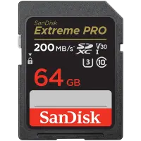 SANDISK Extreme PRO 64GB SDXC Memory Card + 2 years RescuePRO Deluxe up to 200MB/s & 90MB/s Read/Write speeds, UHS-I, Class 10, U3, V30