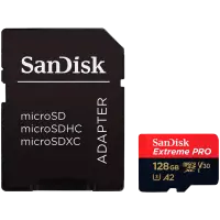 SANDISK Extreme PRO microSDXC 128GB + SD Adapter + 2 years RescuePRO Deluxe up to 200MB/s & 90MB/s Read/Write speeds A2 C10 V30 UHS-I U3