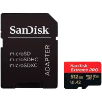 SANDISK Extreme PRO microSDXC 512GB + SD Adapter + 2 years RescuePRO Deluxe up to 200MB/s & 140MB/s Read/Write speeds A2 C10 V30 UHS-I U3
