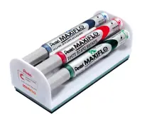 Tahvlimarkerite komplekt hoidja ja kustutajaga PENTEL Maxiflo S 4 värvi