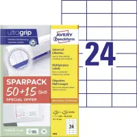 Kleebisetikett AVERY Zweckform Ultragrip 70x37mm 50+15 lehte (6605)