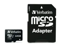 Verbatim 47042 Pro U3 Micro SDXC Memory Card 64GB + microSD to SD Adapter
