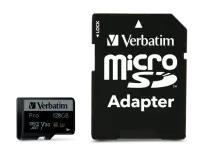Verbatim 47044 Pro U3 Micro SDXC Memory Card 128GB + microSD to SD Adapter