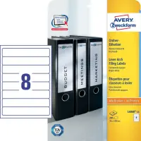 Seljaetikett registraatorile iseliimuv AVERY Zweckform 192x34mm valge 25 lehte