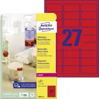 Kleebisetikett AVERY Zweckform 63,5x29,6mm 25 lehte eemaldatav neoonpunane (L6003REV-25)