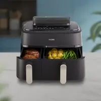 Philips 5000 series NA551/00 fritüür Kahekohaline 9 l Eraldiseisev 2750 W Kuumaõhu fritüür Must, Hõbe – pilt 14
