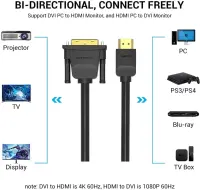 CABLE HDMI TO DVI 5M/BLACK ABFBJ VENTION – pilt 2