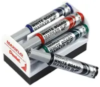 Tahvlimarkerite komplekt hoidja ja kustutajaga PENTEL Maxiflo M 4 värvi