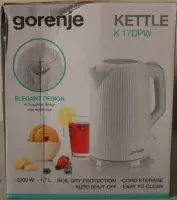 SALE OUT. Gorenje K17DPW Kettle, Electric, Capacity 1.7 L, Power 2200 W, White | SALE OUT. Gorenje | Kettle | K17DPW | Electric | 2200 W | 1.7 L | Stainless steel | 360° rotational base | White | DAMAGED PACKAGING