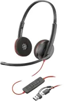 Poly Blackwire 3220 Stereo Wired Headset, USB-C, USB-C/A Adapter (Bulk), Black
