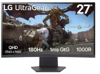 LCD Monitor LG 27GS60QC-B 27&amp;quot; Gaming/Curved Panel VA 2560x1440 16:9 180 Hz Matte 1 ms Tilt Colour...