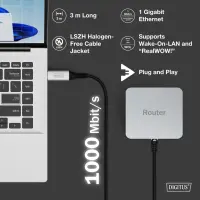 Digitus | USB-A - RJ45 Ethernet cable, 1Gbit/s, 3m | AK-300600-030-S | USB-A to RJ45 – pilt 5
