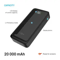 Fixed Power Bank Zen2 20 with LCD Display and PD 20W Output | 20000 mAh | Black – pilt 3