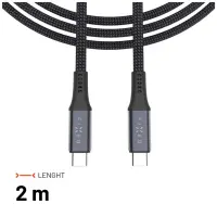 Fixed Braided Cable USB-C/USB-C, 2m, USB4 gen2 20Gbps, 4K 60Hz, 240W | FIXDBP-CC2-GR
