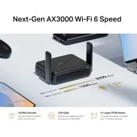 Mercusys AX3000 Travel Router | MR84X-Travel | 802.11a | 574/2402 Mbit/s | 10/100/1000 Mbit/s | Ethernet LAN (RJ-45) ports 1 | Mesh Support No | MU-MiMO No | No mobile broadband | Antenna type External Omni-directional | 1 – pilt 6
